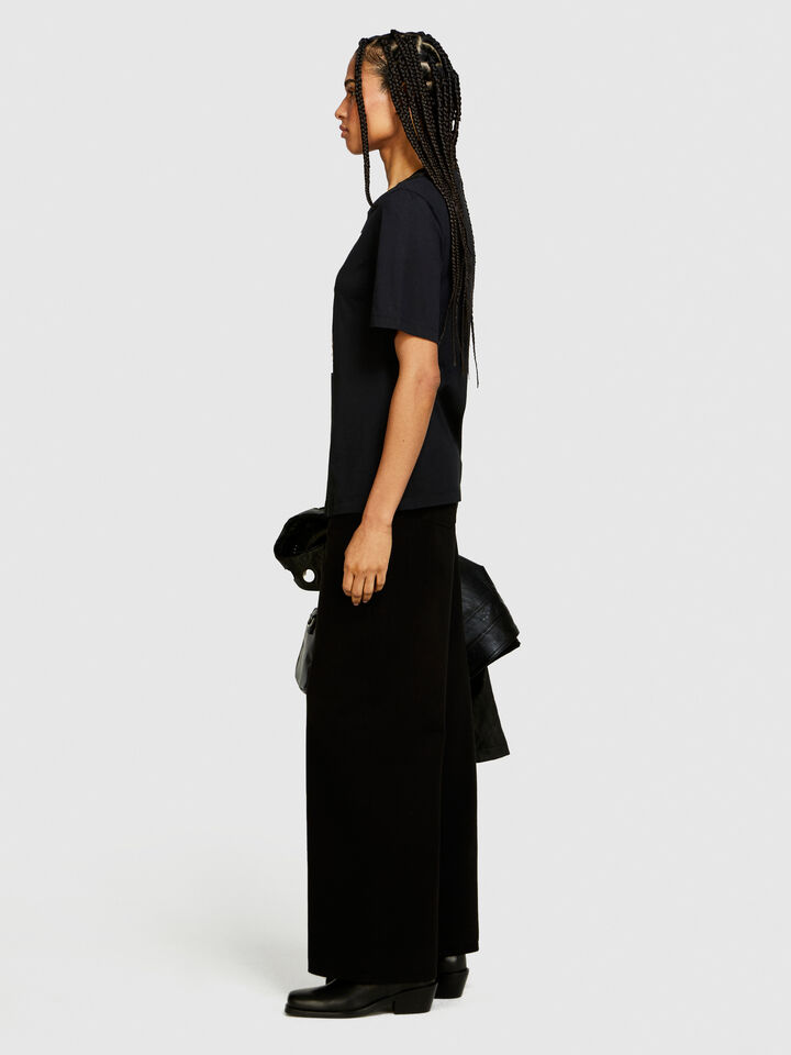 T-shirt with print and studs - women's short sleeve t-shirts - Black | Sisley image number 2